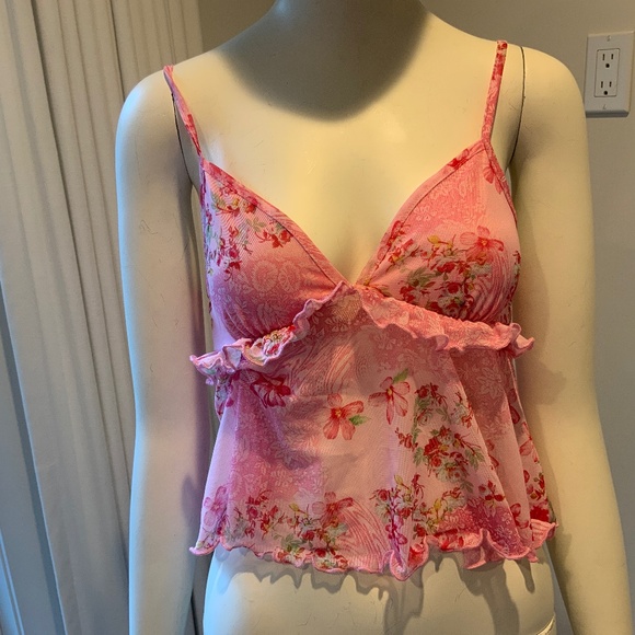 NWOT SHEIN Pink Camisole Top With Ruffles and Adjustable Straps - Picture 1 of 6